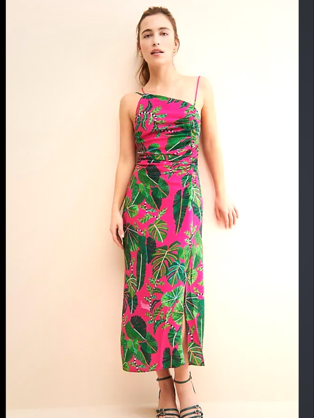 FARM Rio Fuchsia Tropical-Leaf Midi Dress